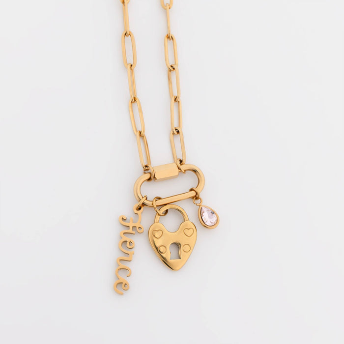 18K Gold PVD Paperclip Carabiner Necklace: Gold / 16+2" WJW