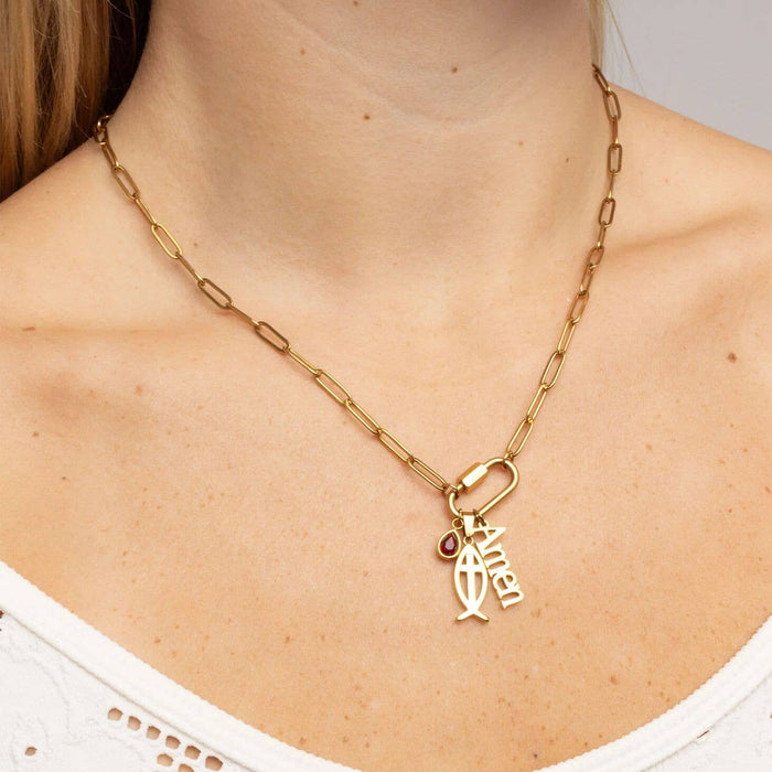 18K Gold PVD Stainless Steel Fish Charm with Cross Center: Gold WJW