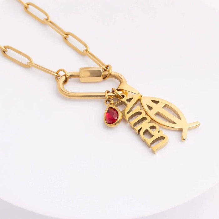 18K Gold PVD Stainless Steel Fish Charm with Cross Center: Gold WJW