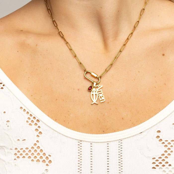 18K Gold PVD Stainless Steel Fish Charm with Cross Center: Gold WJW