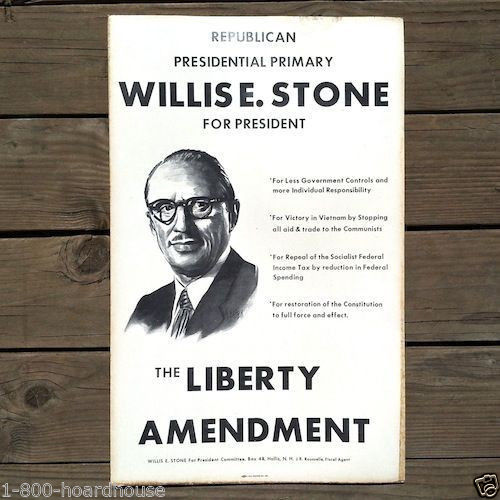 WILLIS STONE President Cardboard Sign 1960s
