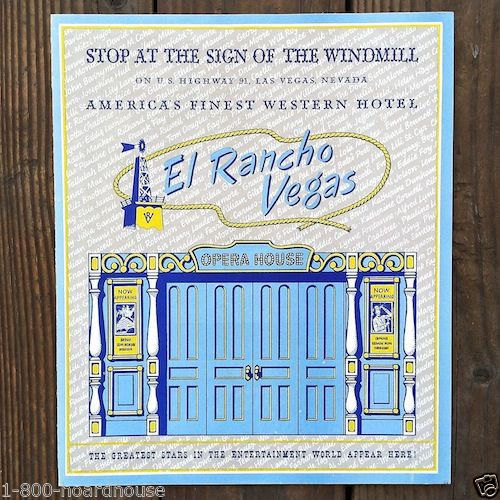 EL RANCHO Las Vegas HOTEL CASINO Restaurant Menu 1954