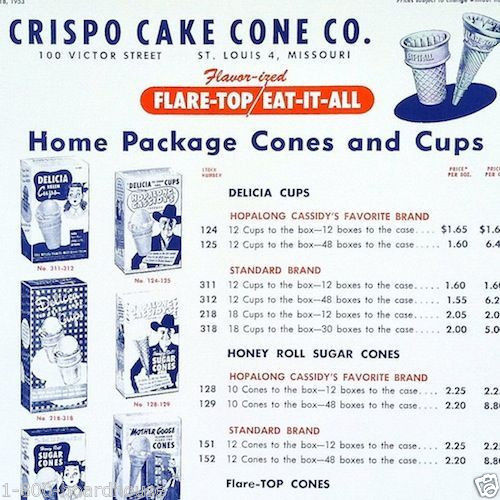 HOPALONG CASSIDY Crispo Cone Grocery Store Ad Sheet 1953