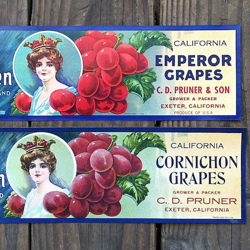 VALLEY QUEEN EMPEROR GRAPES Fruit Crate Box Citrus Labels
