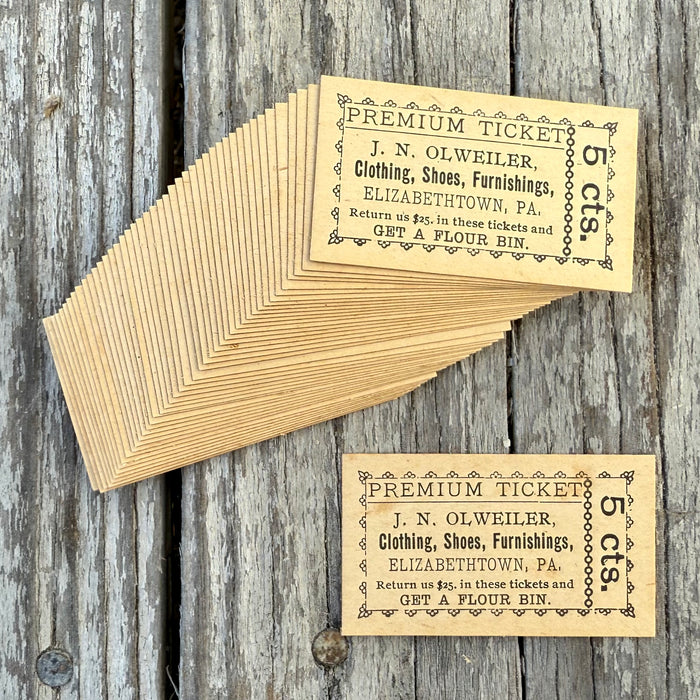 25 Tickets 1920s J. N. Olweiler Trading Co FREE FLOUR BIN Elizabethtown PA Lot
