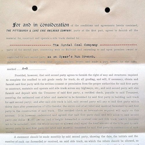 PITTSBURGH LAKE ERIE Railroad Articles Agreement 1900s