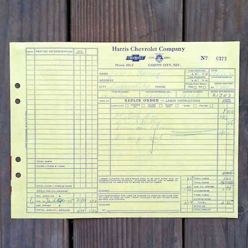 HARRIS CHEVROLET CO Work Orders 1940s