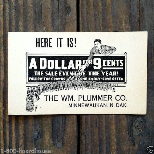 A DOLLAR FOR 9 CENTS Display Coupon Card 1920s