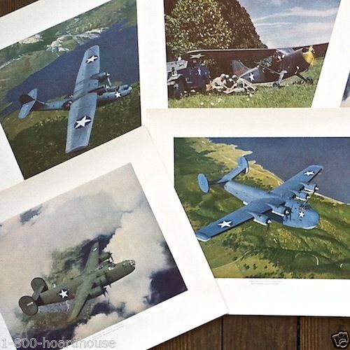 6 WWII VULTEE AIRPLANE Lithograph Print Collection 1940s
