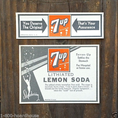 7UP SODA Lithiated Bottle Labels 1930s