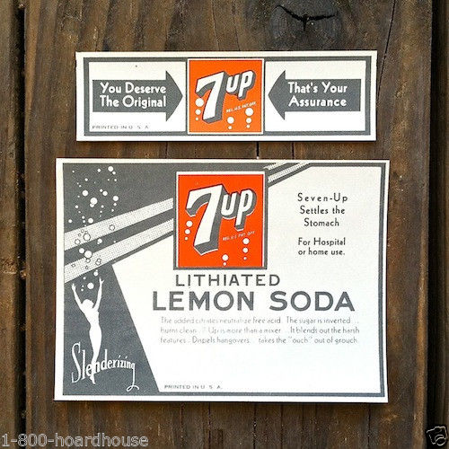 7UP SODA Lithiated Bottle Labels 1930s