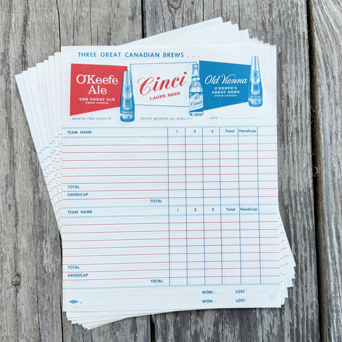 8 Score Tally Sheet 1941 CANADIAN BREWS O'Keefe Ale, Cinci Lager, Old Vienna LOT