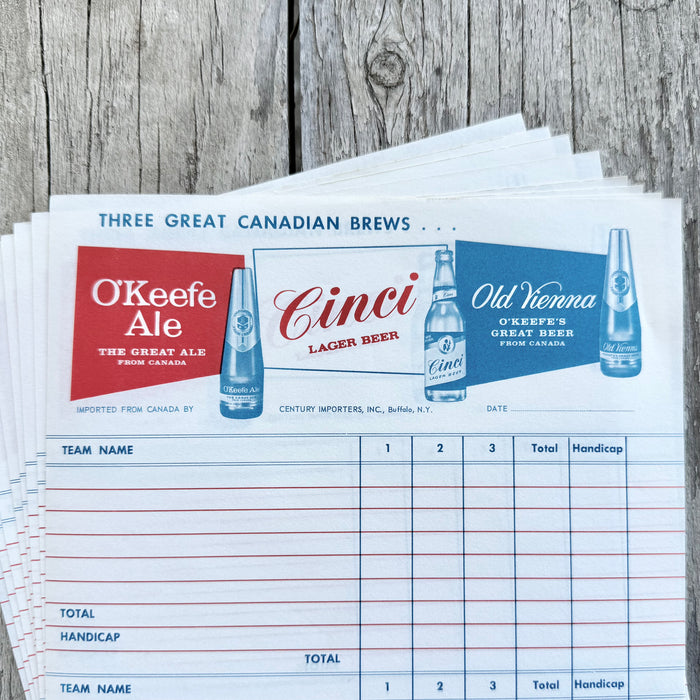 8 Score Tally Sheet 1941 CANADIAN BREWS O'Keefe Ale, Cinci Lager, Old Vienna LOT