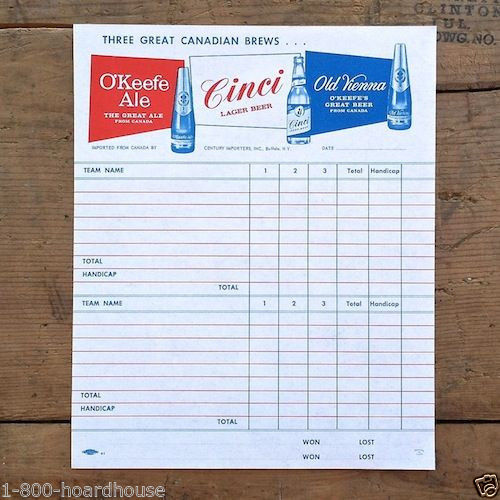 O'KEEFE ALE TALLY SHEET Gaming Game 1941