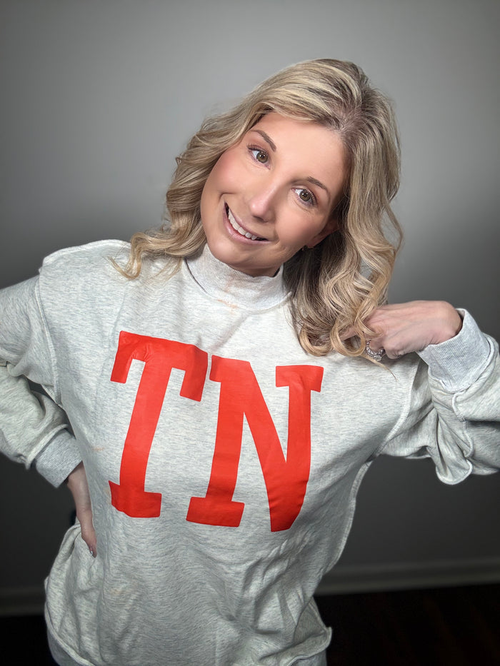 Tennessee Reversible Mock Neck Sweatshirt – 2-in-1 Light Grey Game Day Pullover