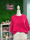 ENTRO Solid Raglan 3/4 Sleeve Sweater Top In Pink