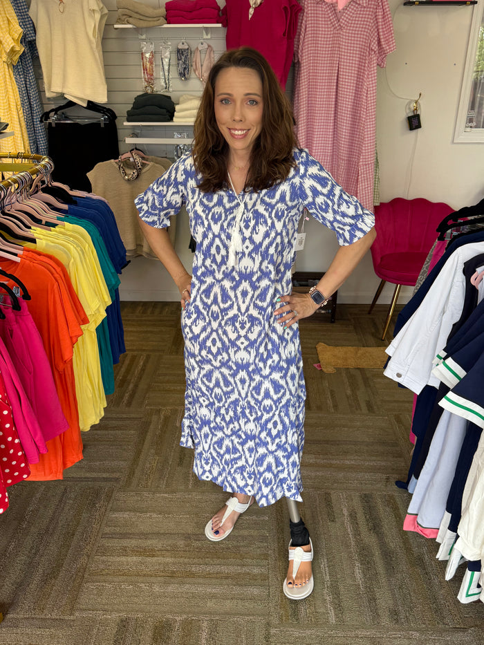 Geometric Print V-Neck Maxi Dress