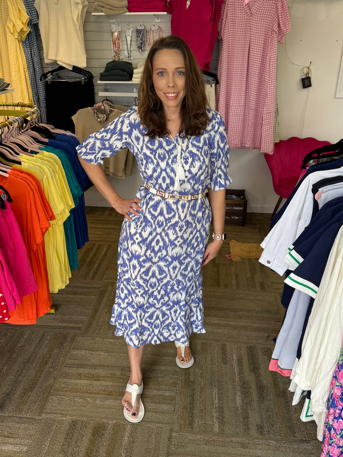 Geometric Print V-Neck Maxi Dress
