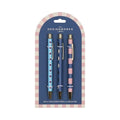 Ballpoint pen set of 3 in blue and pink with eye, moon, and stripe designs