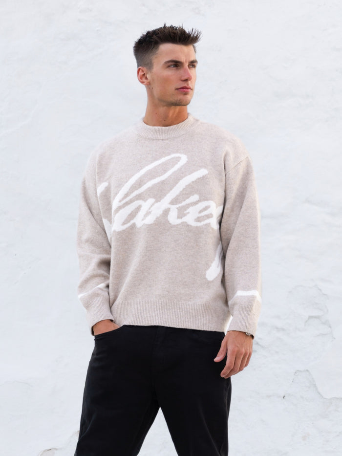 Abel Script Knitted Jumper - Taupe