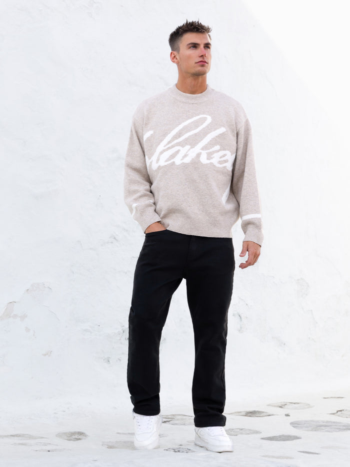 Abel Script Knitted Jumper - Taupe