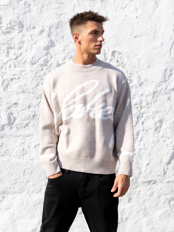 Abel Script Knitted Jumper - Taupe
