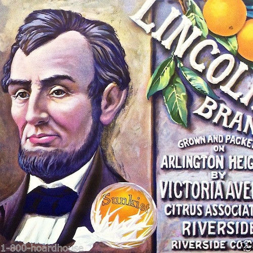 ABRAHAM LINCOLN SUNKIST Citrus Crate Label 1920s