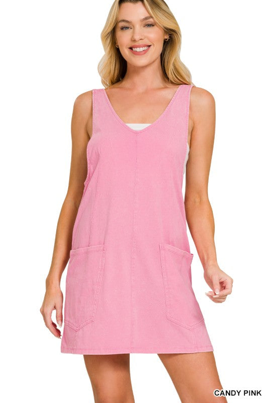 Acid Wash Overall Knit Mini Dress