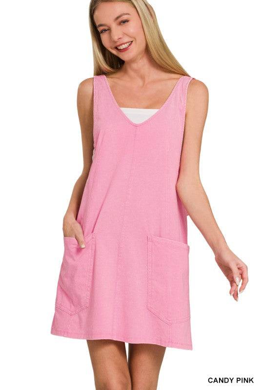 Acid Wash Overall Knit Mini Dress