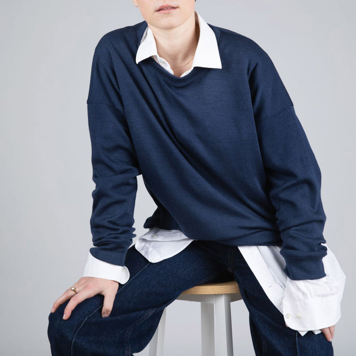 Adults Merino Wool & Silk Interlock Sweatshirt - Marine