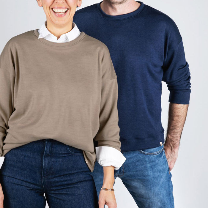 Adults Merino Wool & Silk Interlock Sweatshirt - Sand