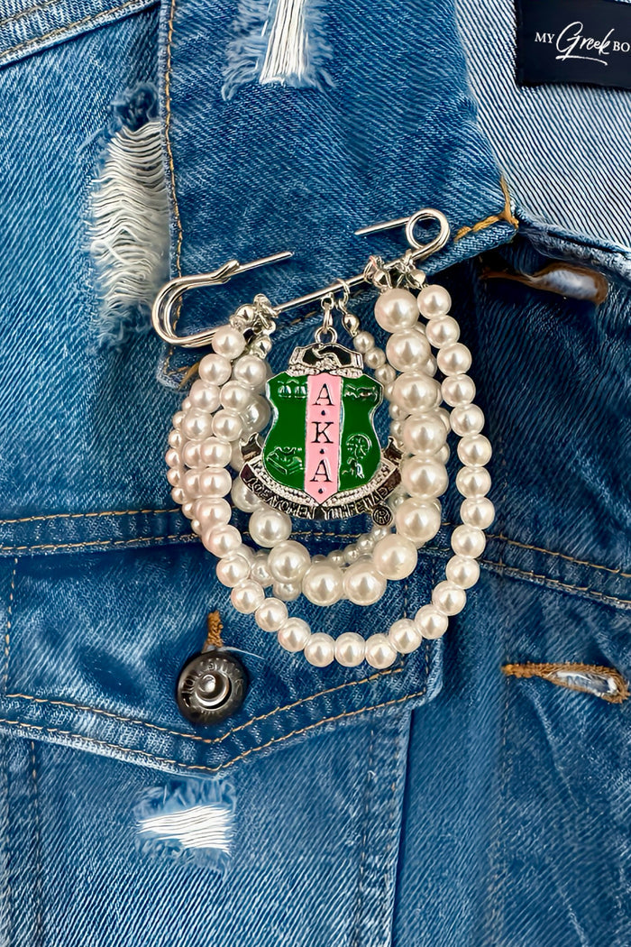 AKA Shield + White Pearls Pin