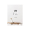 Inspirational wall art poster with bold 'ALL YOU NEED IS REST' text and Mita Mistry logo