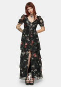 Anara Fruit Print Tiered Gown