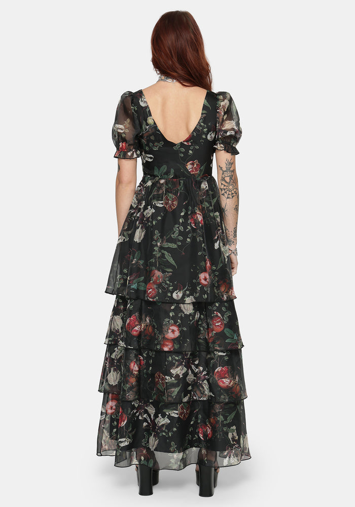 Anara Fruit Print Tiered Gown