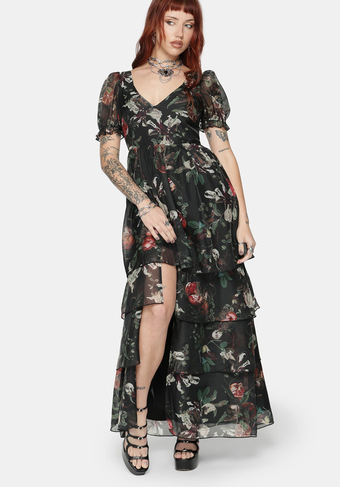 Anara Fruit Print Tiered Gown