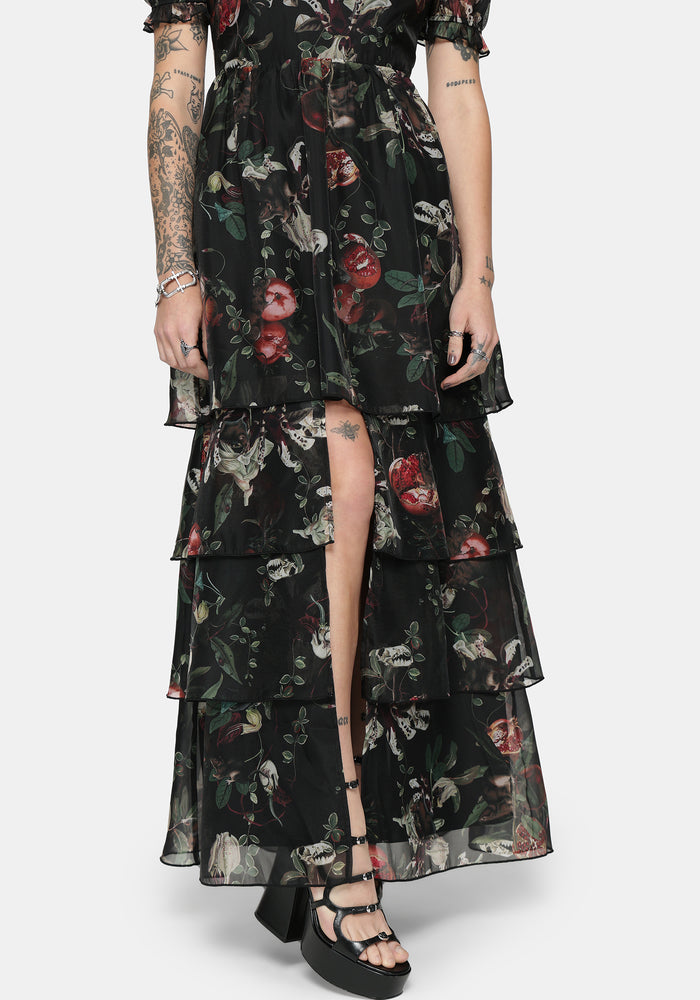 Anara Fruit Print Tiered Gown