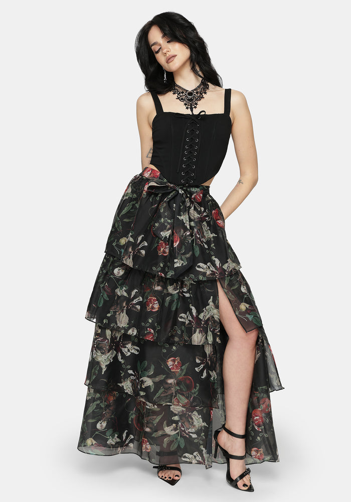 Anara Fruit Print Tiered Skirt