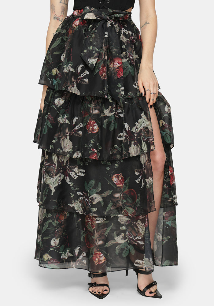 Anara Fruit Print Tiered Skirt