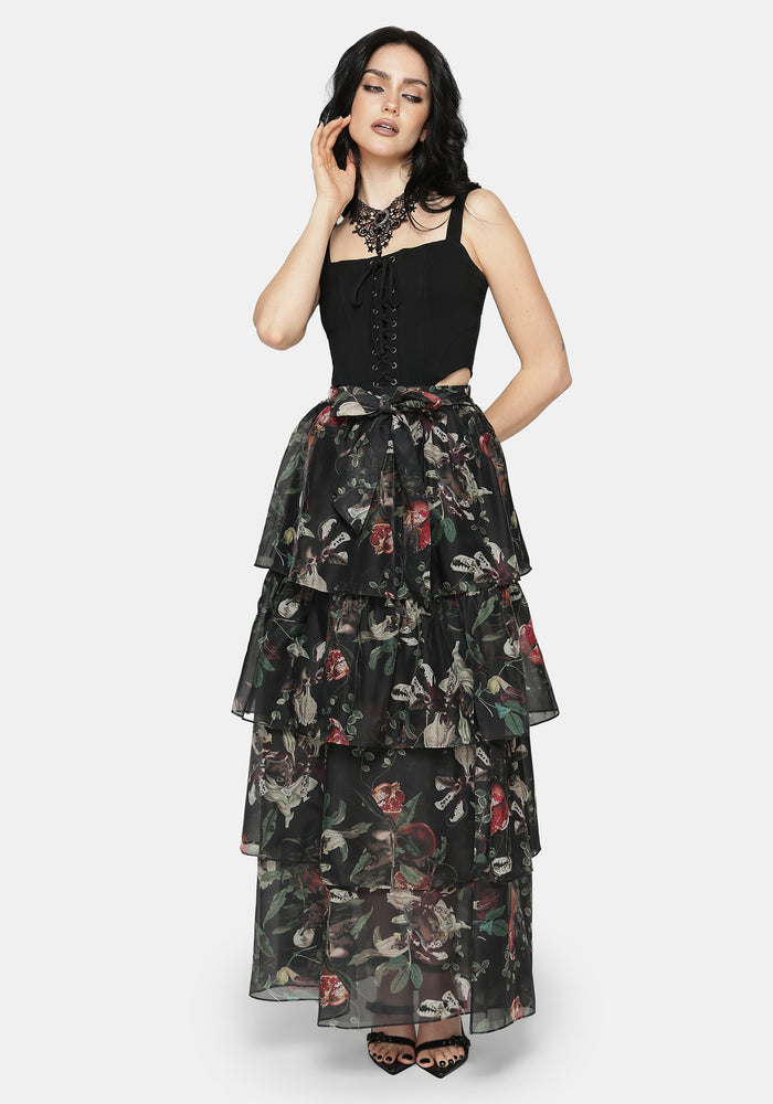 Anara Fruit Print Tiered Skirt