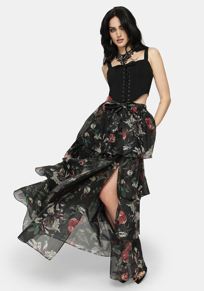 Anara Fruit Print Tiered Skirt