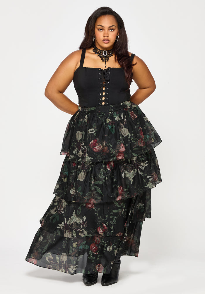 Anara Fruit Print Tiered Skirt