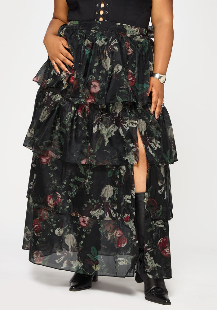 Anara Fruit Print Tiered Skirt