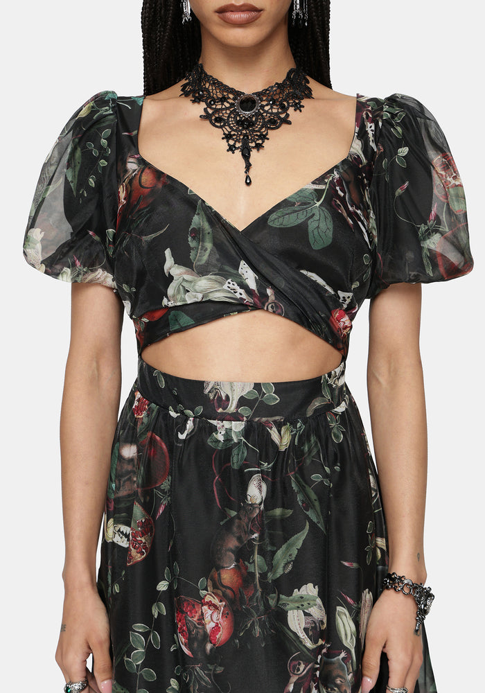 Anara Fruit Print Twist Front Midaxi Dress