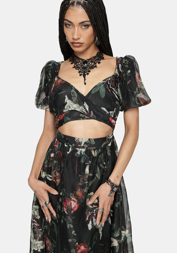Anara Fruit Print Twist Front Midaxi Dress