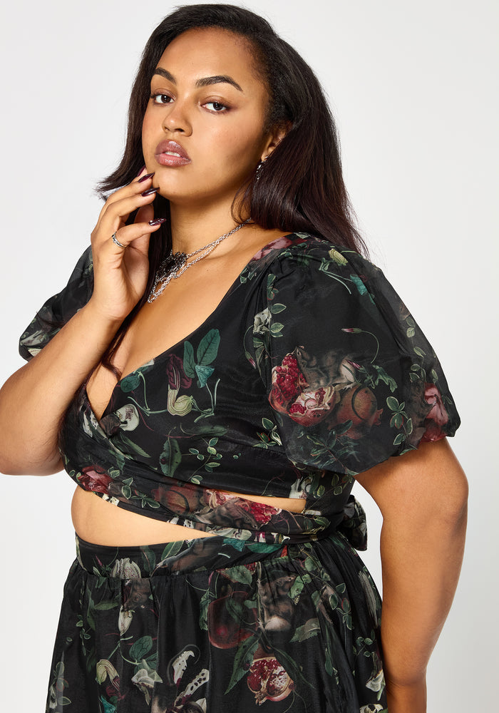 Anara Fruit Print Twist Front Midaxi Dress
