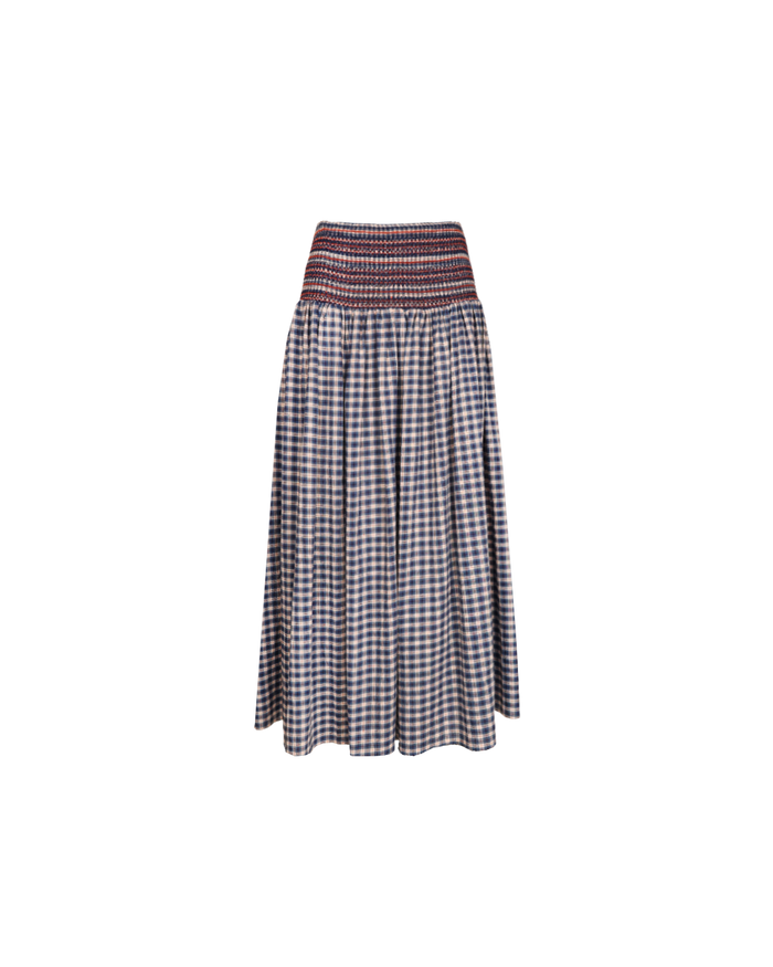 ANASTASIA SKIRT NAVY ORANGE TARTAN