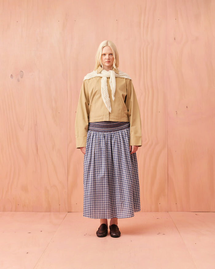 ANASTASIA SKIRT NAVY ORANGE TARTAN