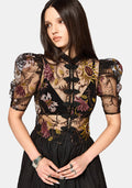 Angela Folk Embroidered Black Blouse