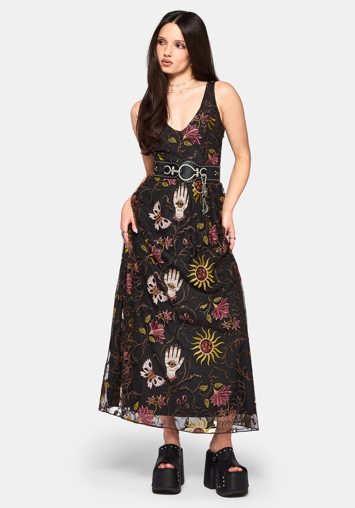 Angela Folk Embroidered Mesh Gown